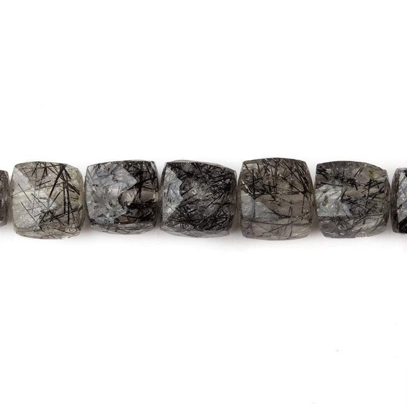 6-7mm Black Tourmalinated Quartz Faceted Cubes 8 inch 28 beads A (ONLINE ORDER ONLY)