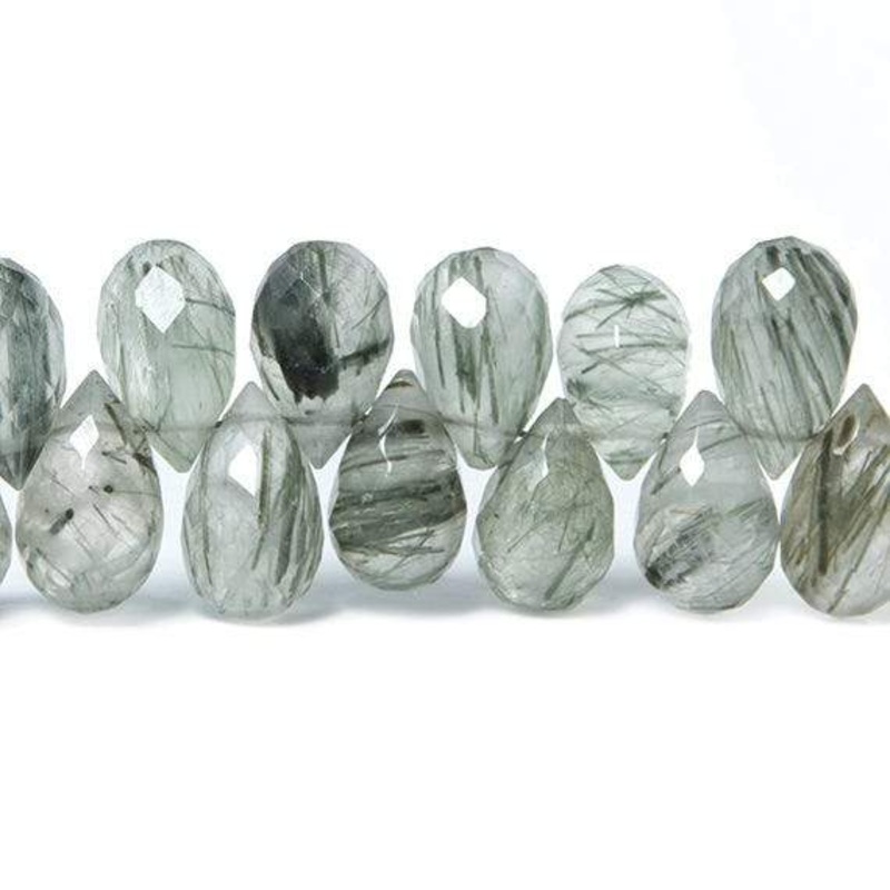 9×6-10x7mm Green Tourmalinated Quartz faceted Tear Drop beads 8 inch 58 pieces (ONLINE ORDER ONLY)