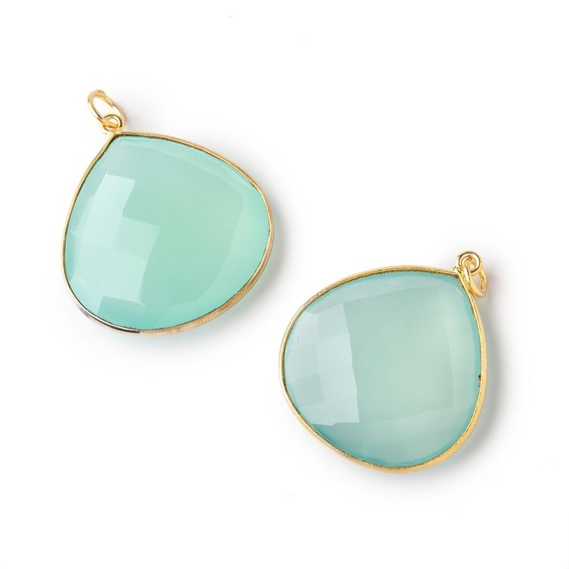 Vermeil Bezel Seafoam Chalcedony Faceted Heart Pendants Lot of 2 pieces (ONLINE ORDER ONLY)