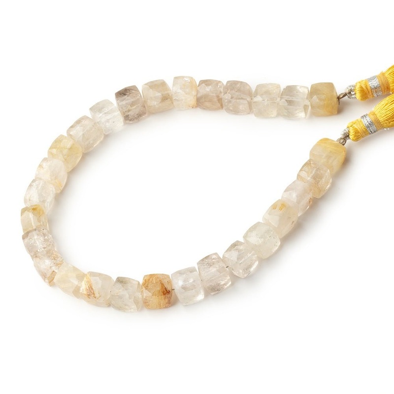 6-7mm Rutilated Quartz Faceted Cube Beads 8 inch 28 pieces (ONLINE ORDER ONLY)
