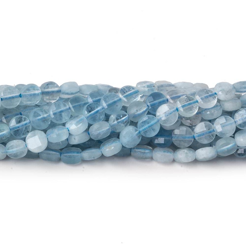 4mm Milky Aquamarine checkerboard calibrated faceted coins 12.5 inch 85 beads AAA (ONLINE ORDER ONLY)