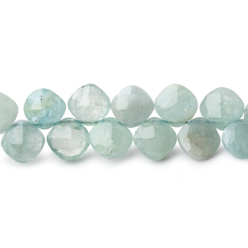 6.5mm Milky Aquamarine faceted pillow beads 7.5 inch 51 pieces A (ONLINE ORDER ONLY)