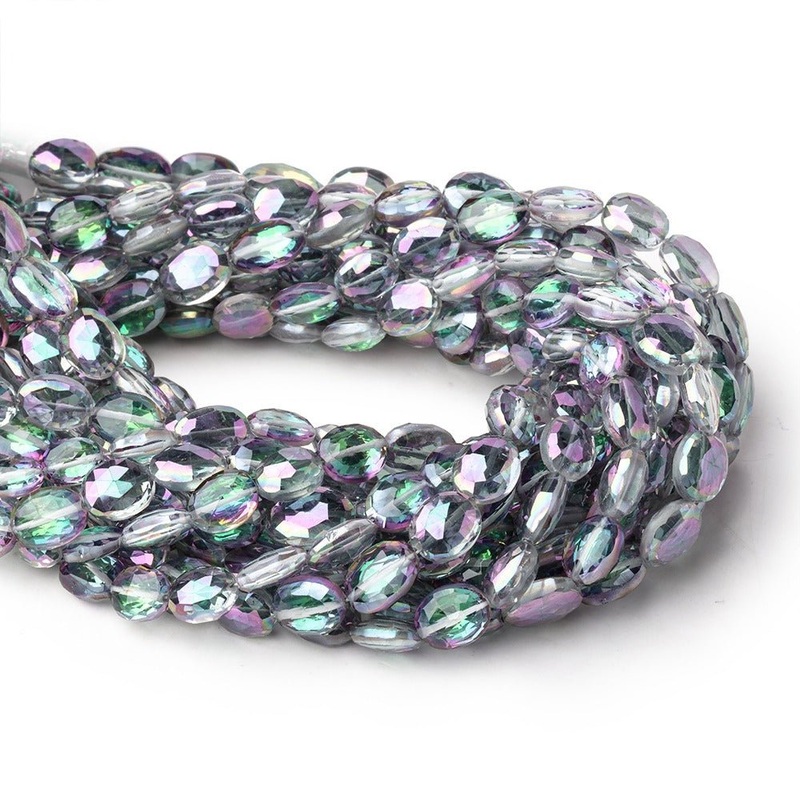 7-10mm Mystic White Topaz Straight Drill Faceted Ovals 9 inch 24 Beads (ONLINE ORDER ONLY)