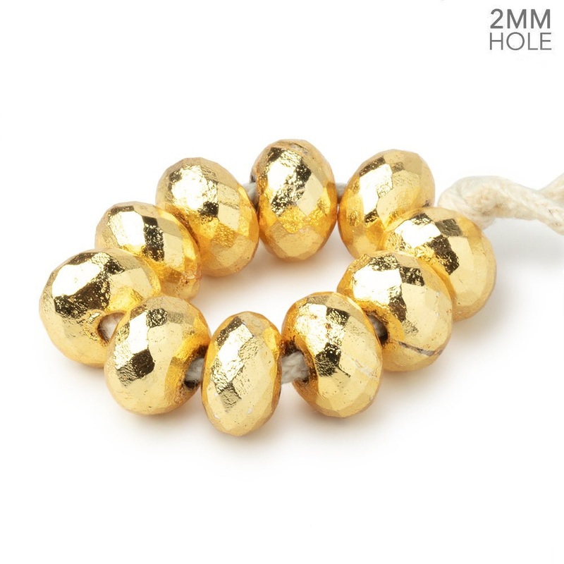 8mm Golden Plated Pyrite 2mm Large Hole Faceted Rondelles Set of 10 (ONLINE ORDER ONLY)