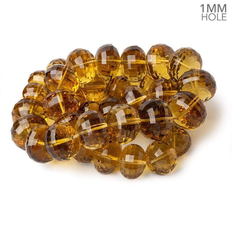 10.5-16mm Whiskey Quartz faceted rondelles 1mm large hole 16 inch 42 beads (ONLINE ORDER ONLY)