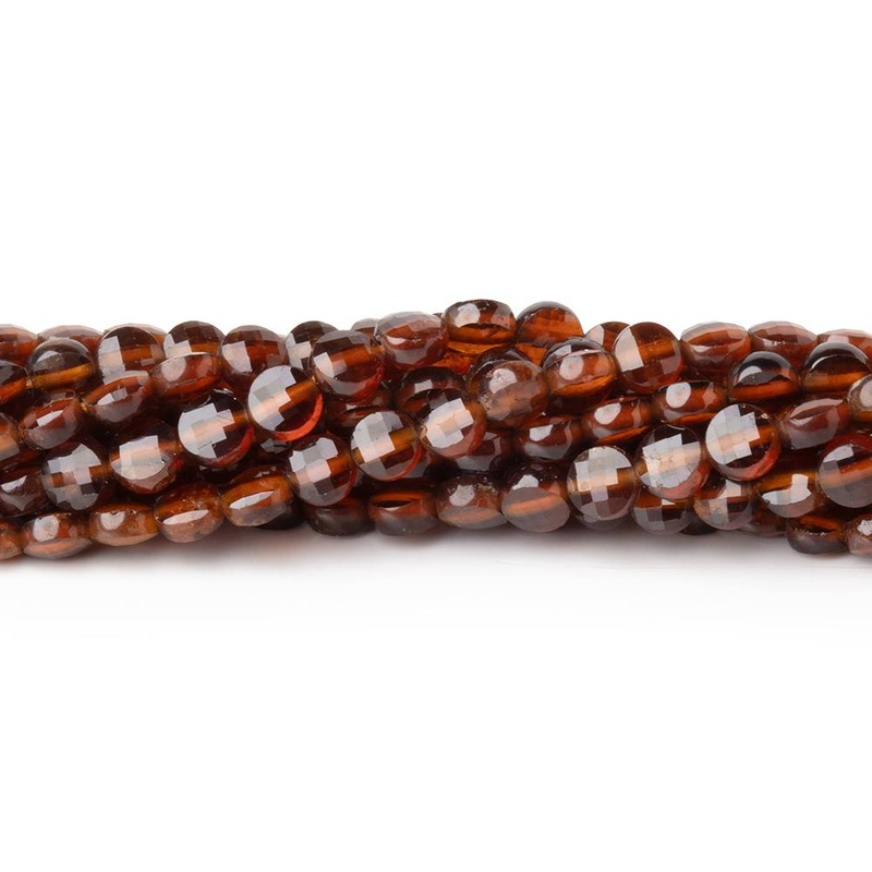 4mm Hessonite Garnet Checkerboard Faceted Calibrated Coins 12.5 inch 87 Beads AA (ONLINE ORDER ONLY)