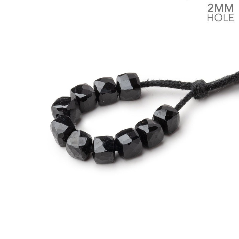 6mm Black Tourmaline 2mm Large Hole Faceted Cube Beads Set of 10 (ONLINE ORDER ONLY)