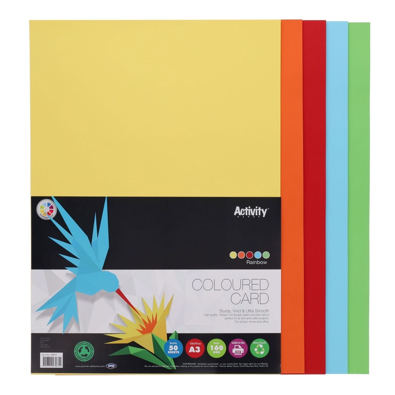 A3 160g Activity Card Rainbow Assorted Colours (Pack of 50 sheets)