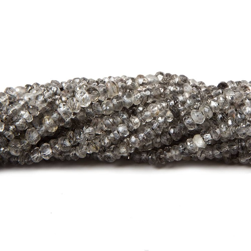 2.5mm Black Tourmalinated Quartz Hand faceted rondelles 14 inch 255 pieces (ONLINE ORDER ONLY)