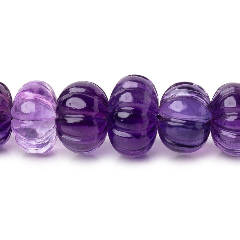 6.5-13mm Amethyst Hand Carved Melon Rondelles 18 inch 69 beads AA (ONLINE ORDER ONLY)