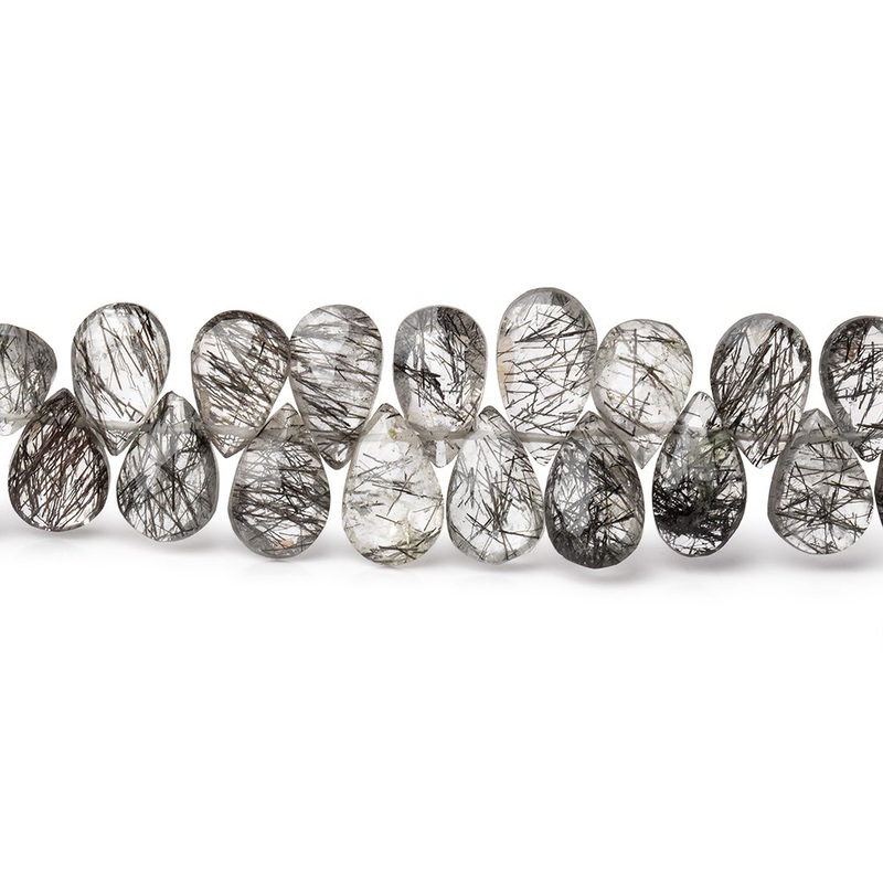 9-10mm Black Tourmalinated Quartz Faceted Pear Beads 8 inch 60 pieces (ONLINE ORDER ONLY)
