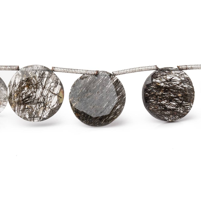 12-15mm Black Tourmalinated Quartz Faceted Coin Beads 6.5 inch 10 pieces (ONLINE ORDER ONLY)
