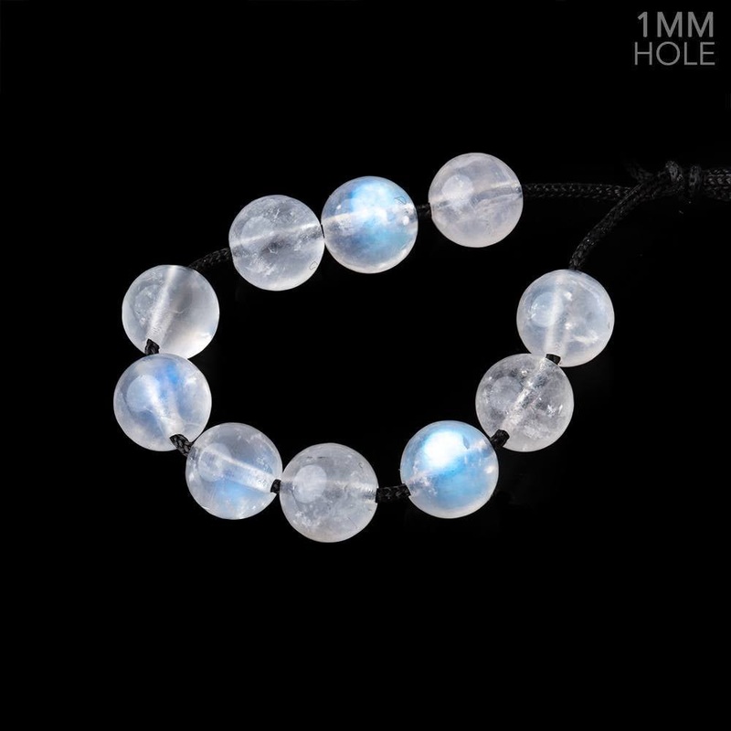 7.5mm Rainbow Moonstone 1mm Large Hole Plain Rounds Set of 10 Beads (ONLINE ORDER ONLY)