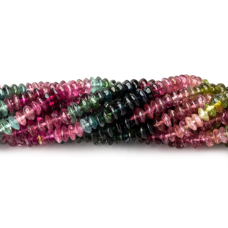 3.5-4mm Multi Color Tourmaline plain disc rondelles 16 inch 175 beads A (ONLINE ORDER ONLY)