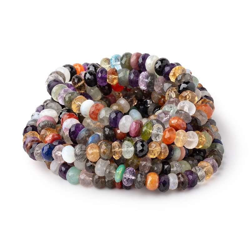 7-9.5mm Multi Gemstone Faceted Rondelle Beads 15 inch 70 pieces (ONLINE ORDER ONLY)