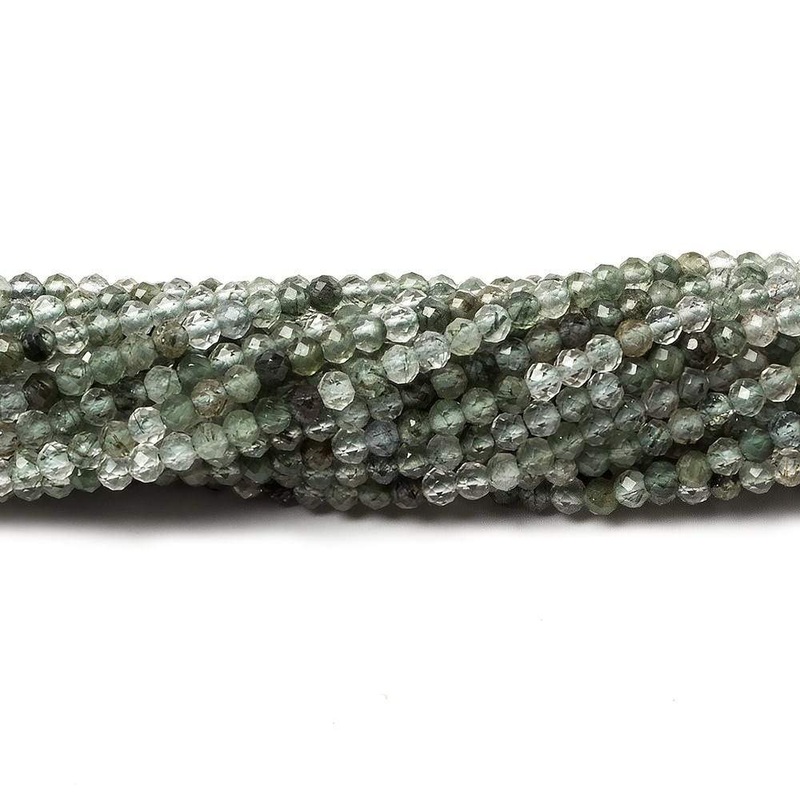 2.5mm Green Tourmalinated Quartz Micro faceted rondelles 13 inch 155 beads (ONLINE ORDER ONLY)