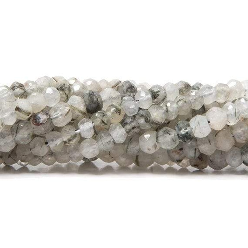 2.5mm Black Tourmalinated Quartz Faceted Rondelles 14 inch 179 beads (ONLINE ORDER ONLY)