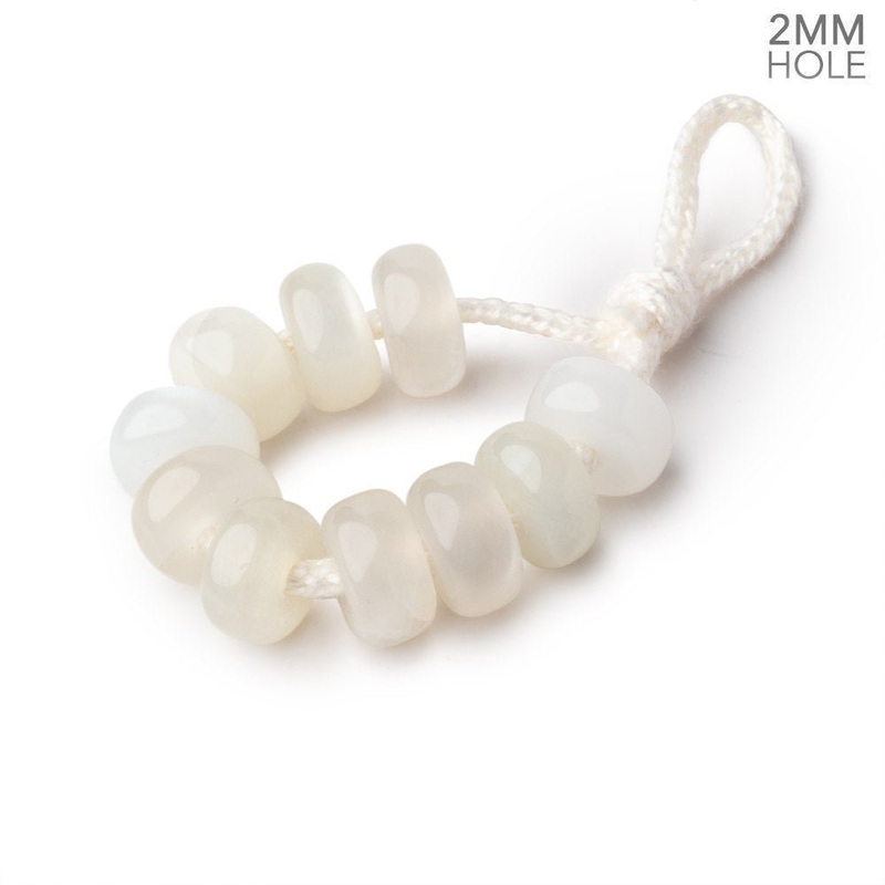 8mm White Moonstone 2mm Large Hole Plain Rondelle Set of 10 (ONLINE ORDER ONLY)