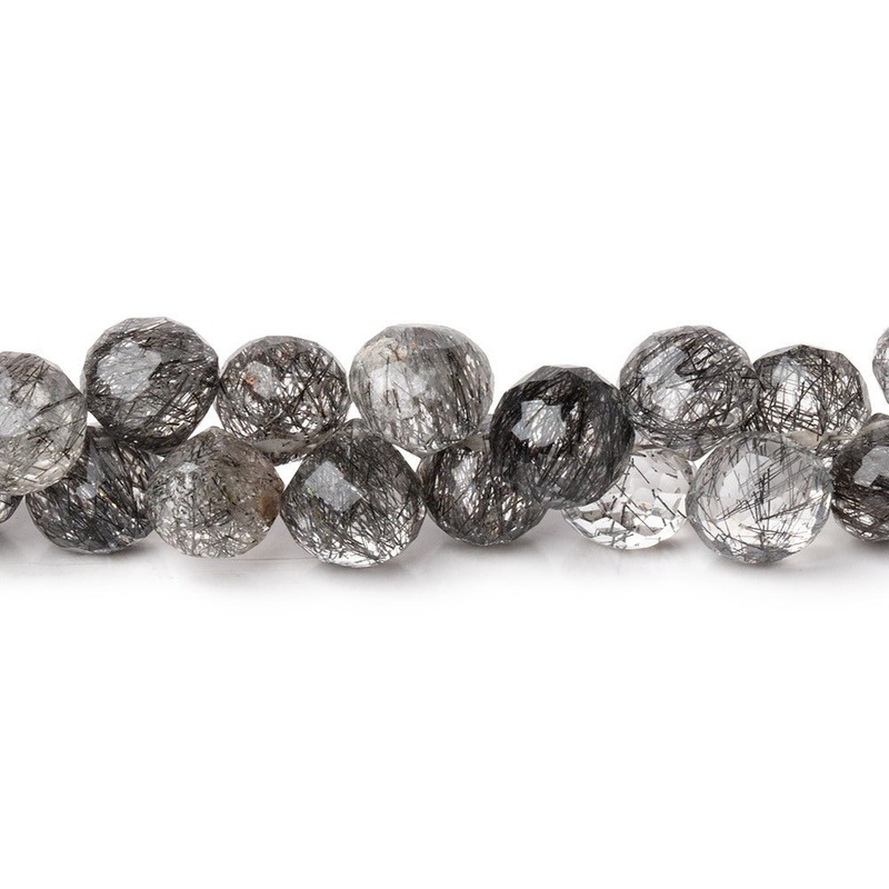 8mm Black Tourmalinated Quartz Faceted Candy Kiss Beads 8 inch 51 pieces AA (ONLINE ORDER ONLY)