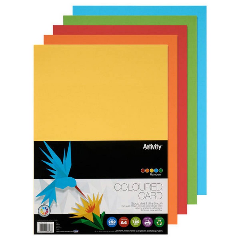 A4 160g Activity Card Rainbow Assorted Colours (Pack of 250 sheets)