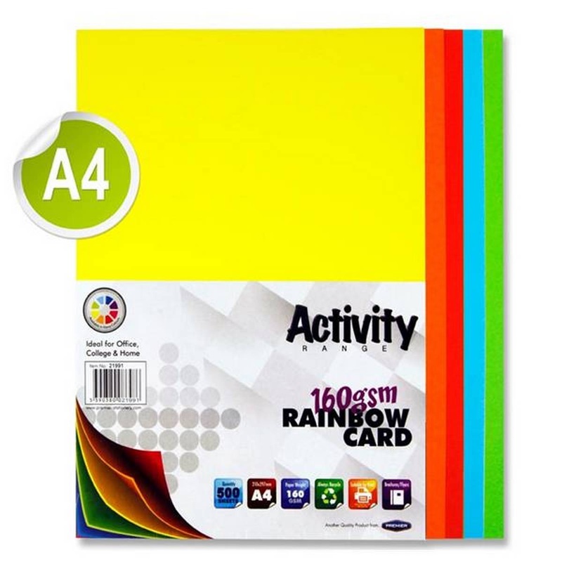 A4 160g Activity Card Rainbow Assorted Colours (Pack of 500 sheets)