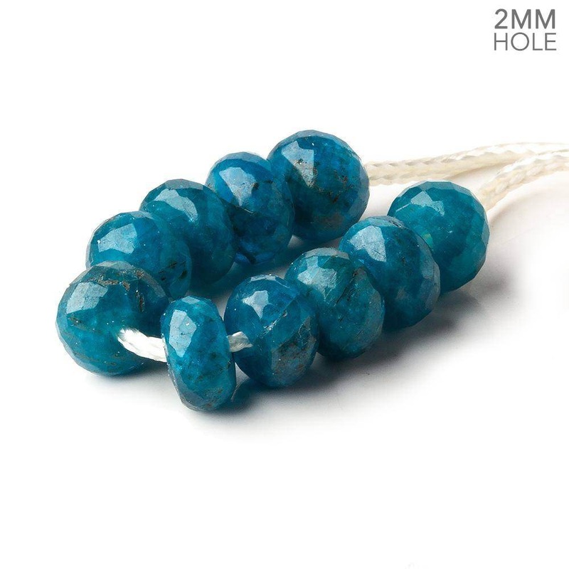 8mm Neon Blue Apatite 2mm Large Hole Faceted Rondelle Bead Set of 10 (ONLINE ORDER ONLY)