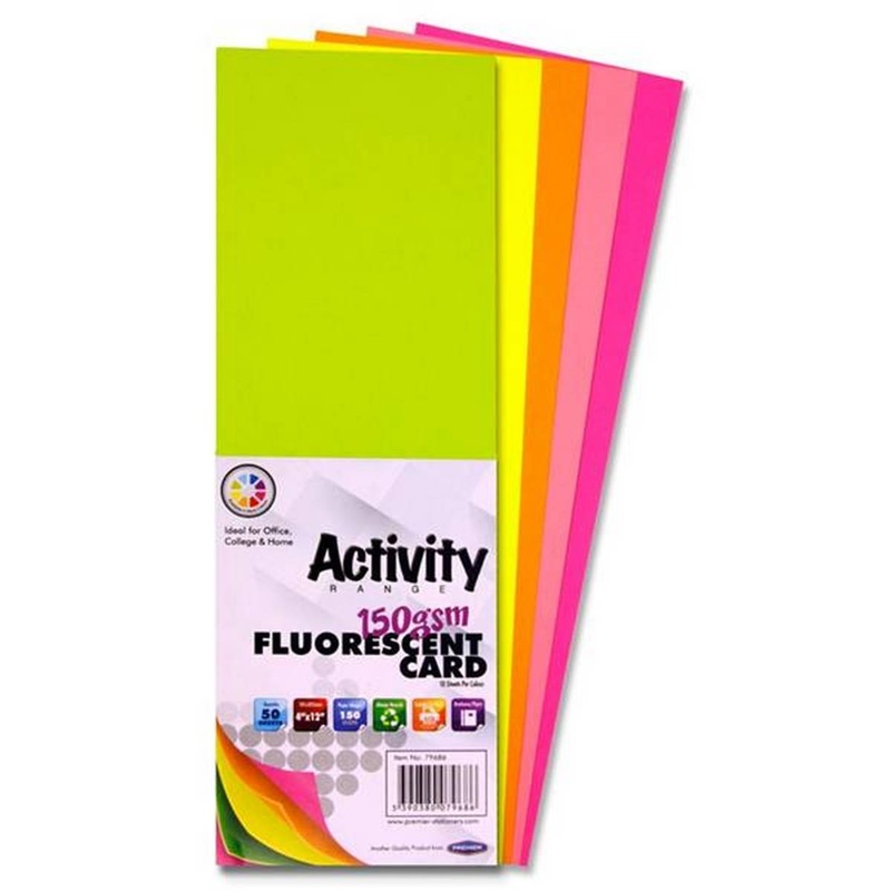 Flourescent Flash Cards 12 x 4 Pack of 50
