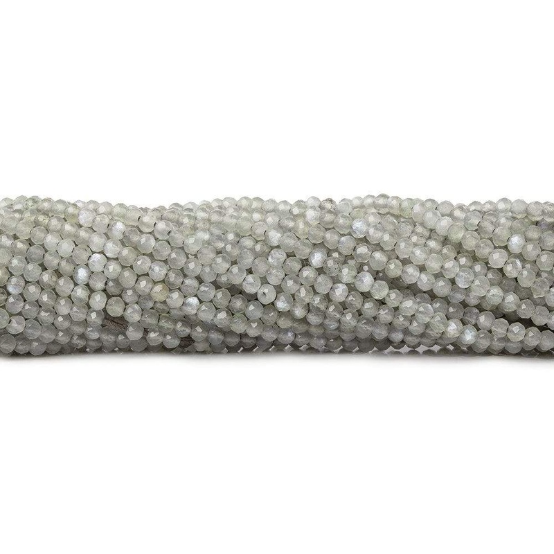 2mm Light Grey Moonstone microfaceted rondelle beads 13 inch 175 pieces (ONLINE ORDER ONLY)
