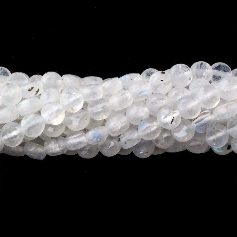 4mm Rainbow Moonstone checkerboard calibrated faceted coins 12.5 inch 85 beads AAA (ONLINE ORDER ONLY)