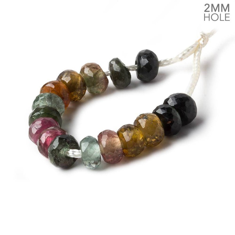 8mm Multi Color Tourmaline 2mm Large Hole Faceted Rondelle Bead Set of 16 (ONLINE ORDER ONLY)