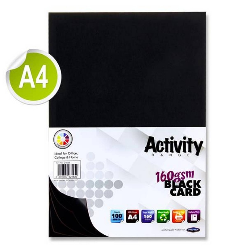 A4 Black Card 160gsm (Pack of 100 sheets)