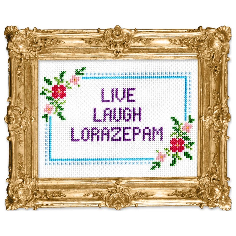 Deluxe Cross Stitch Kit  Live Laugh Lorazepam Funny Floral Pattern (ONLINE ORDER ONLY)