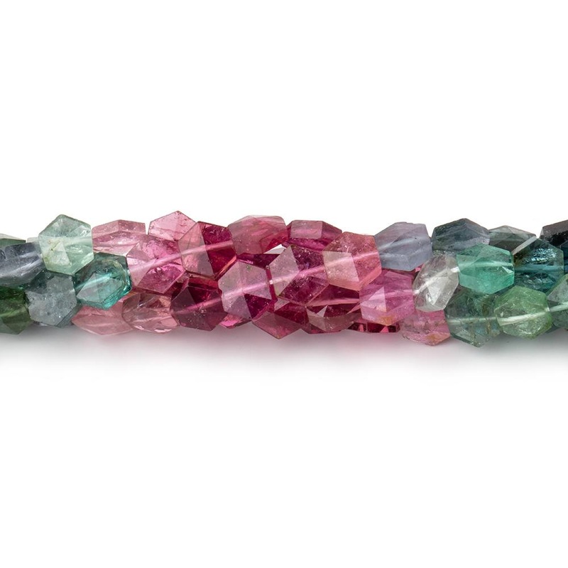 6.5x6mm Multi Color Tourmaline Faceted Hexagon Beads 15 inch 66 pieces AA (ONLINE ORDER ONLY)