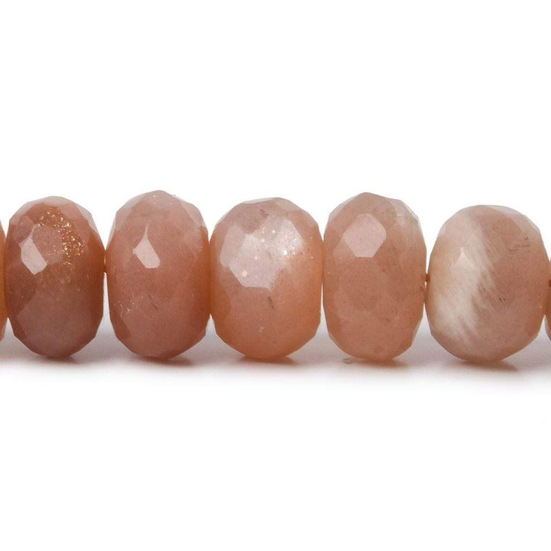 9mm Angel Skin Peach Moonstone faceted rondelle beads 13 inch 55 pieces A (ONLINE ORDER ONLY)