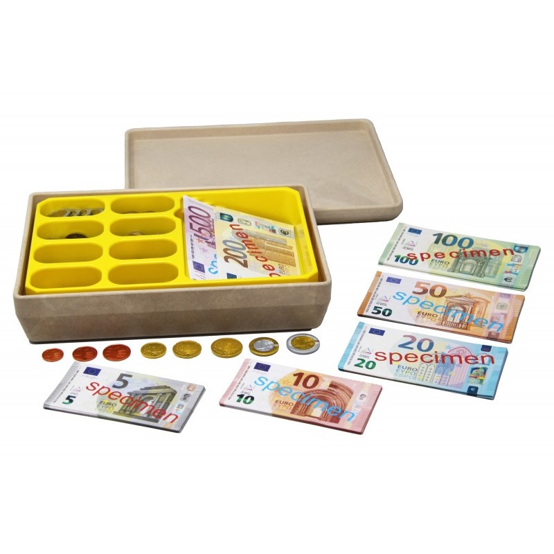 Euro Money Set & Cash box (130 Notes & 160 Coins)