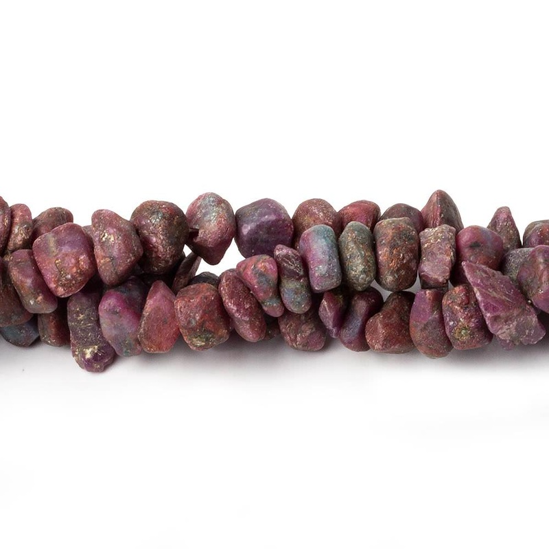 6×6-10x6mm Matte Ruby in Zoisite center drilled Natural Crystal nugget 7.5 inch 42 beads (ONLINE ORDER ONLY)