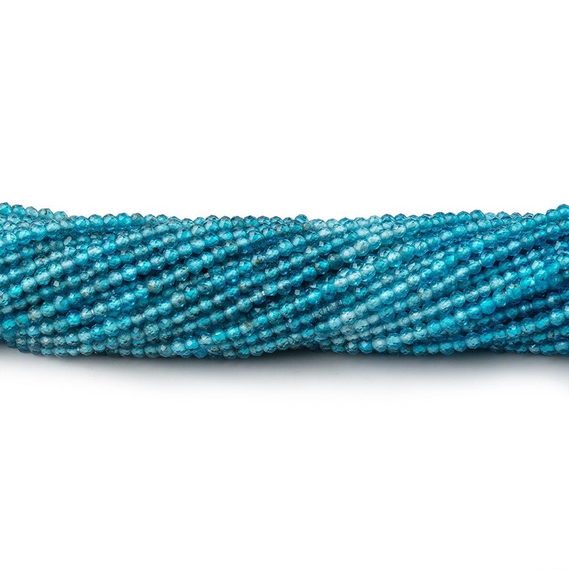 1.8mm Shaded Neon Blue Apatite Micro Faceted Rounds 12 inch 192 beads AA (ONLINE ORDER ONLY)
