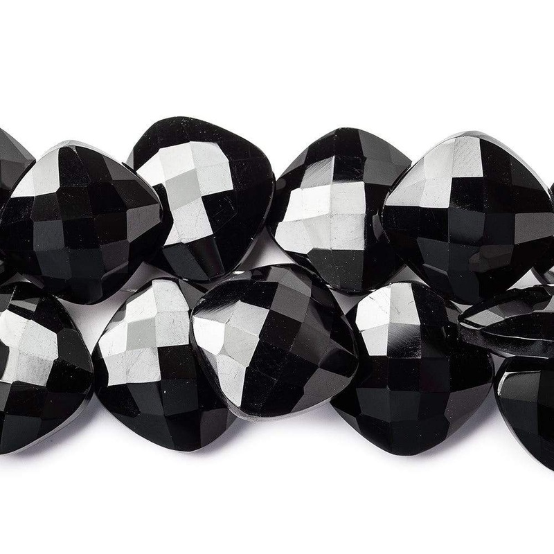 15.5×15.5mm Black Onyx corner drilled faceted pillow beads 8 inch 34 pieces AAA (ONLINE ORDER ONLY)