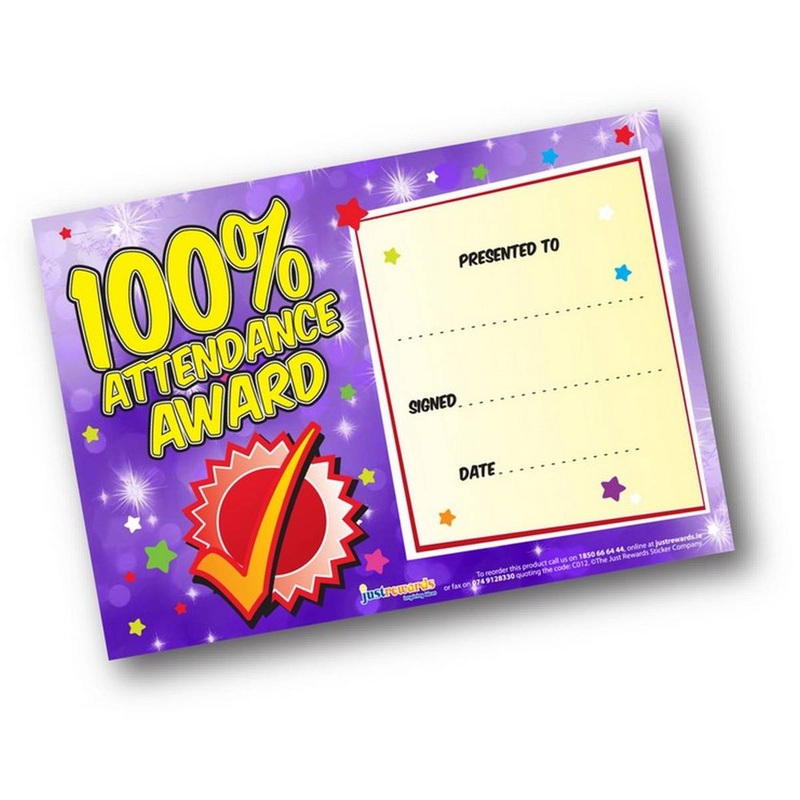 100% Attendance Award Certificates