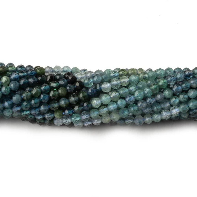 2.5mm Shaded Moss Aquamarine micro faceted rounds 12.5 inch 140 beads (ONLINE ORDER ONLY)