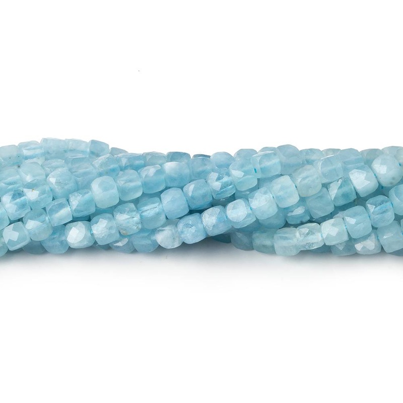 3.5-4mm Milky Aquamarine micro faceted cubes 12.5 inch 80 pieces A (ONLINE ORDER ONLY)