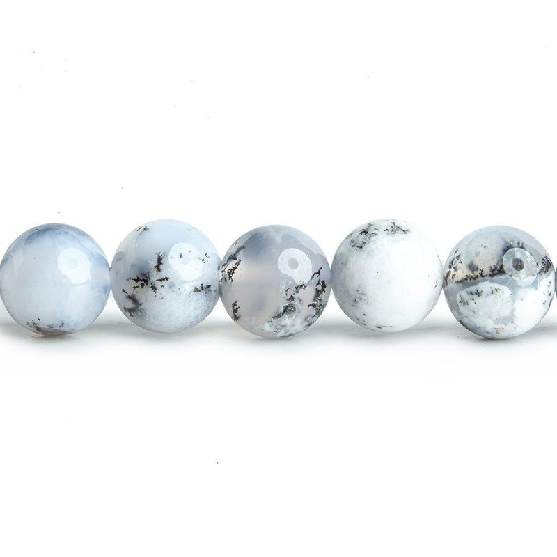 7mm White Dendritic Opal plain round large hole beads 16 inch 59 pieces (ONLINE ORDER ONLY)