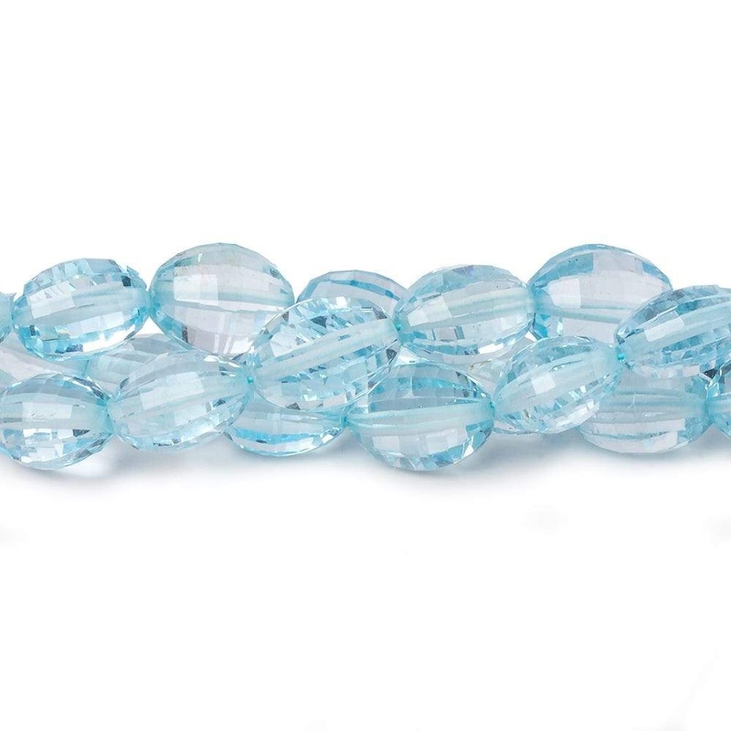 6×4-8.5×6.5mm Sky Blue Topaz checkerboard faceted oval beads 16 inch 52 pieces AAA (ONLINE ORDER ONLY)