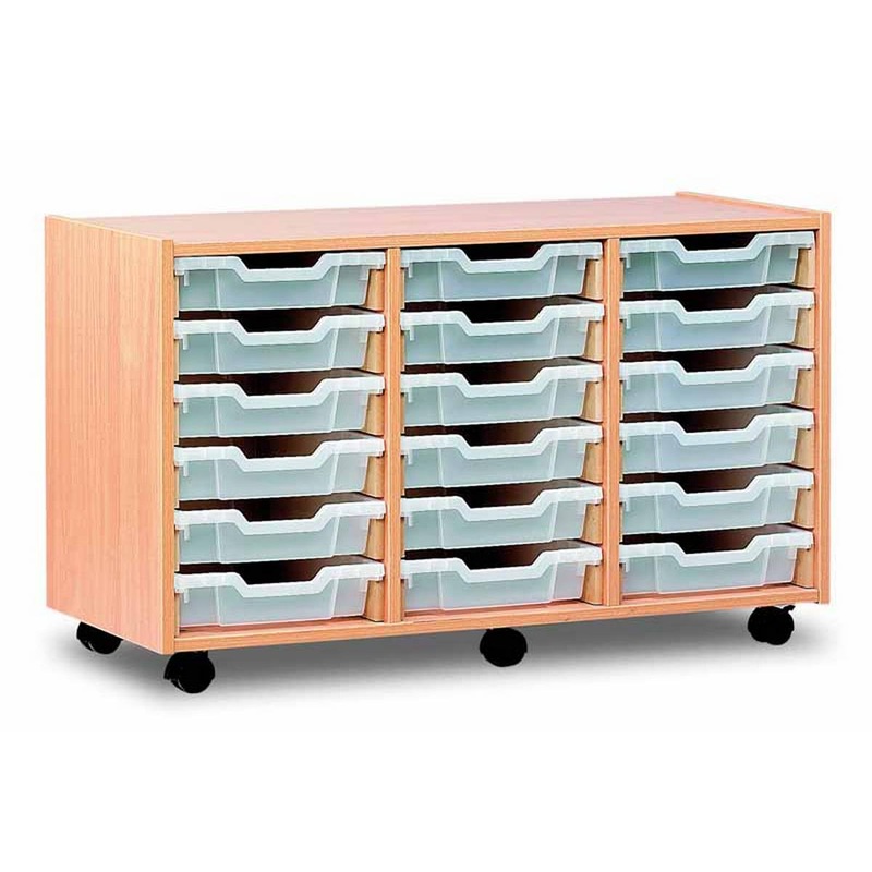 Monarch MEQ3W 18 Tray Mobile Shallow Tray Storage Unit Clear