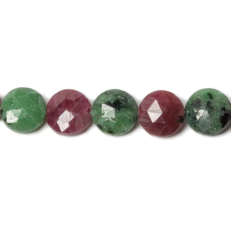 9mm Ruby in Zoisite faceted coin beads 8 inch 23 pieces (ONLINE ORDER ONLY)