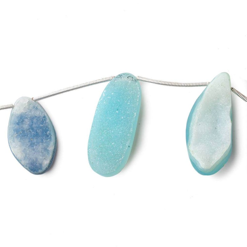 23×11-32x14mm Saltwater Blue Agate Drusy Freeform Beads 5 pieces (ONLINE ORDER ONLY)
