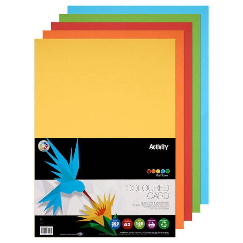 A3 160g Activity Card Rainbow Assorted Colours (Pack of 200 sheets)