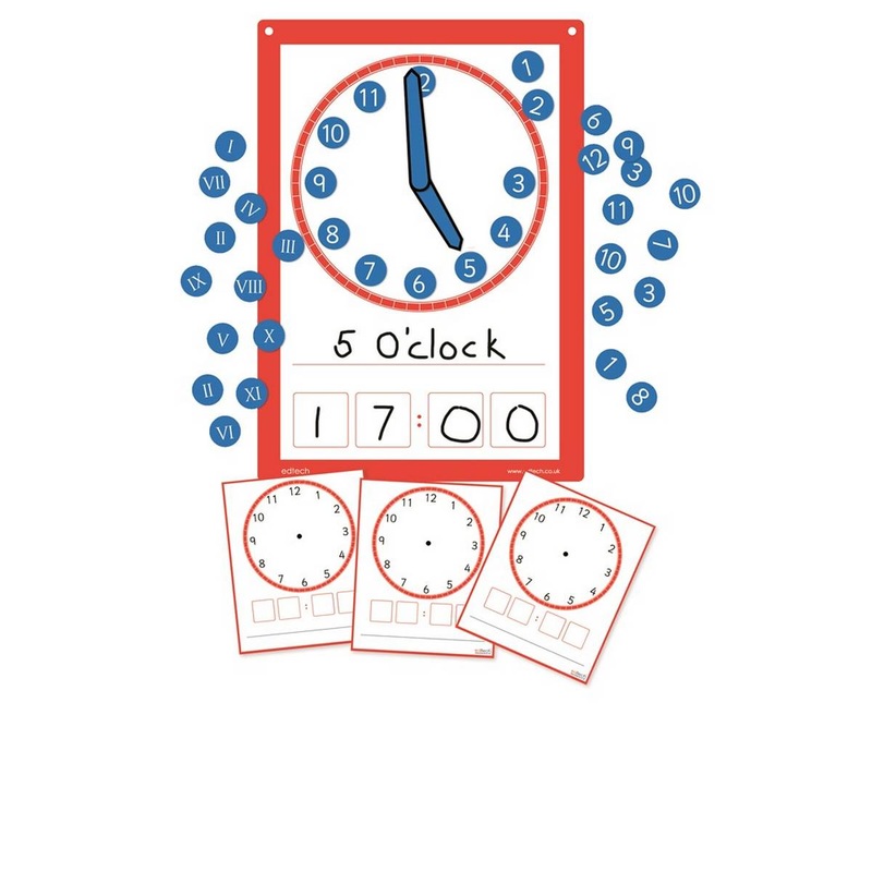 A3 Magnetic Multiboard Clock & 10 Dry Wipe Clock Faces Class Pack
