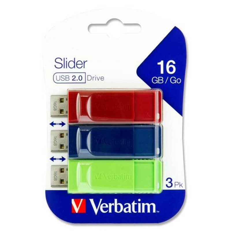 Verbatim Store n Go Usb Slider Usb 2.0 Drive  16gb (Value Pack of 3)