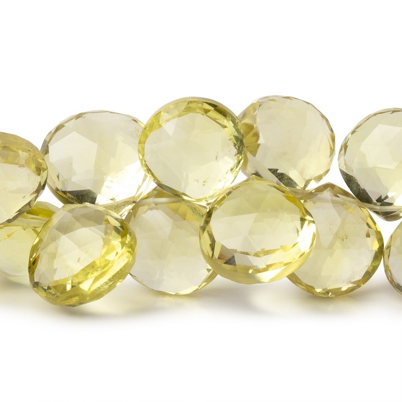 12-14mm Lemon Quartz Faceted Heart Beads 7.5 inch 33 Beads AAA (ONLINE ORDER ONLY)